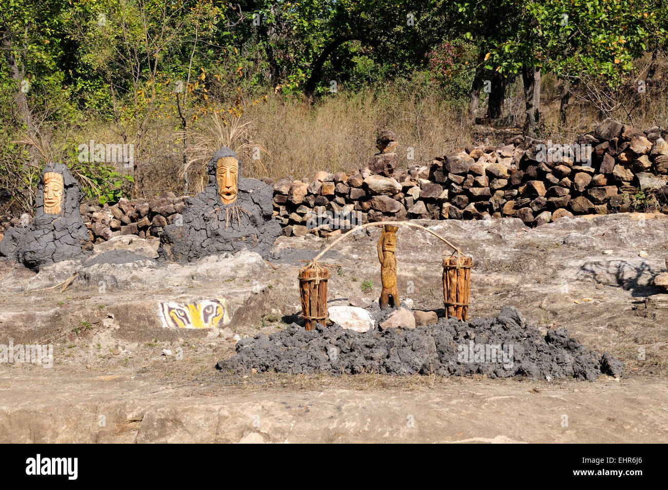 Ingenuo arte tribale Parco Nazionale di Panna Chhatarpur Madhya Pradesh India Foto Stock