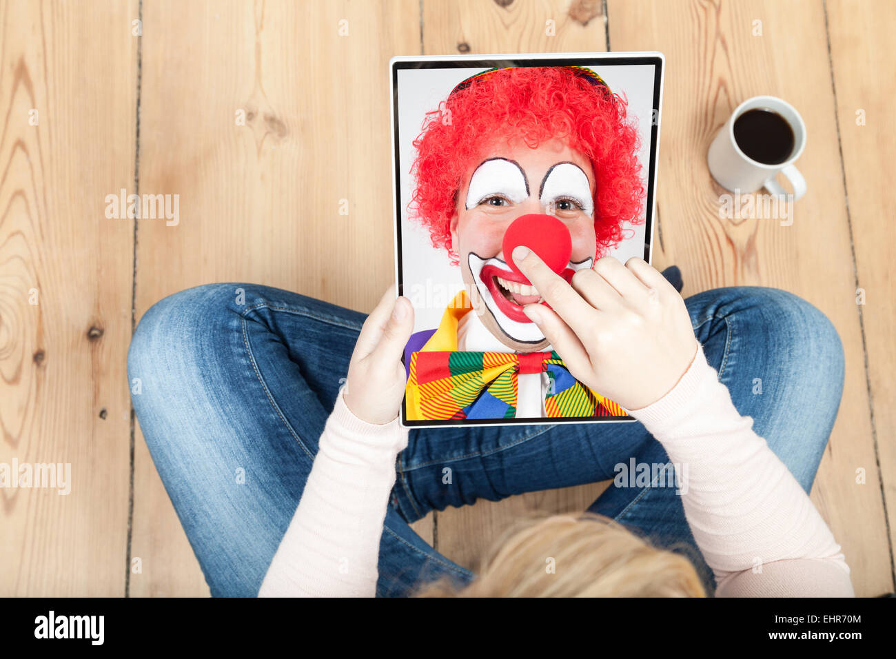 Clown su tablet per carnevale Foto Stock