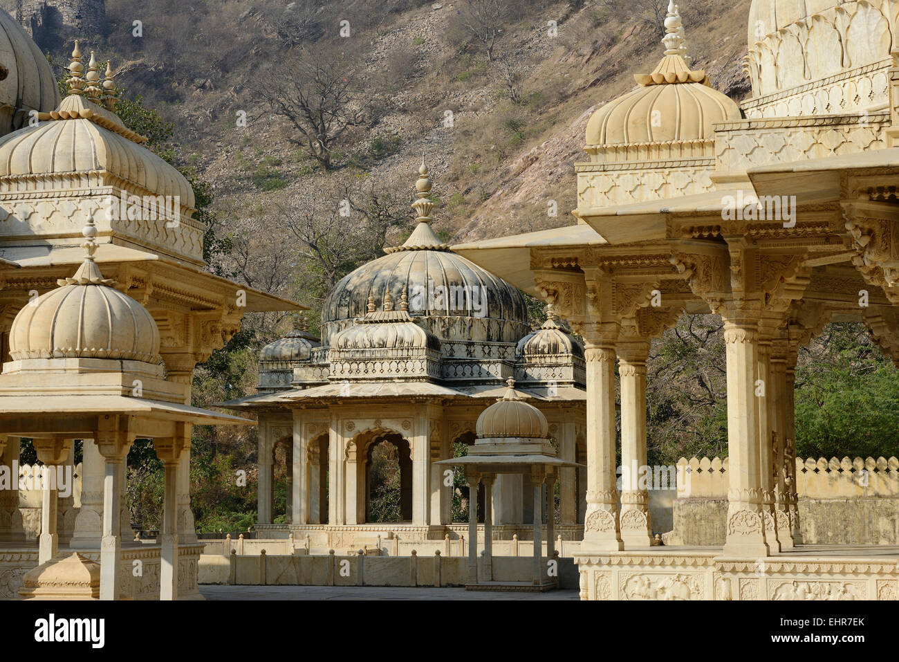 India Rajasthan, Jaipur, Gaitor cenotafio eretto nel luogo di cremazione dei maharajas Foto Stock
