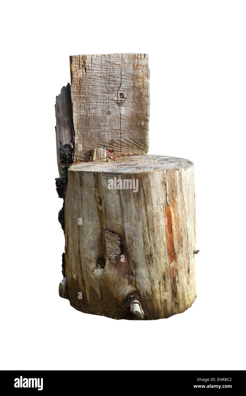 Tradizionale a mano camping sedia realizzata in legni di un moncone isolate su sfondo bianco Foto Stock