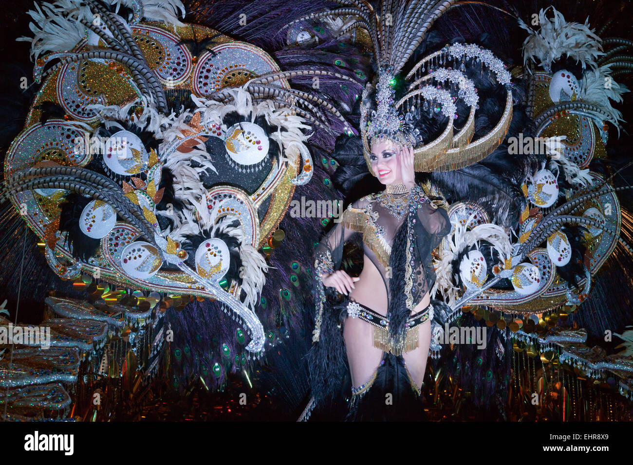 Fantasiosa costume di carnevale di Santa Cruz de Tenerife, Tenerife, Isole Canarie, Spagna Foto Stock