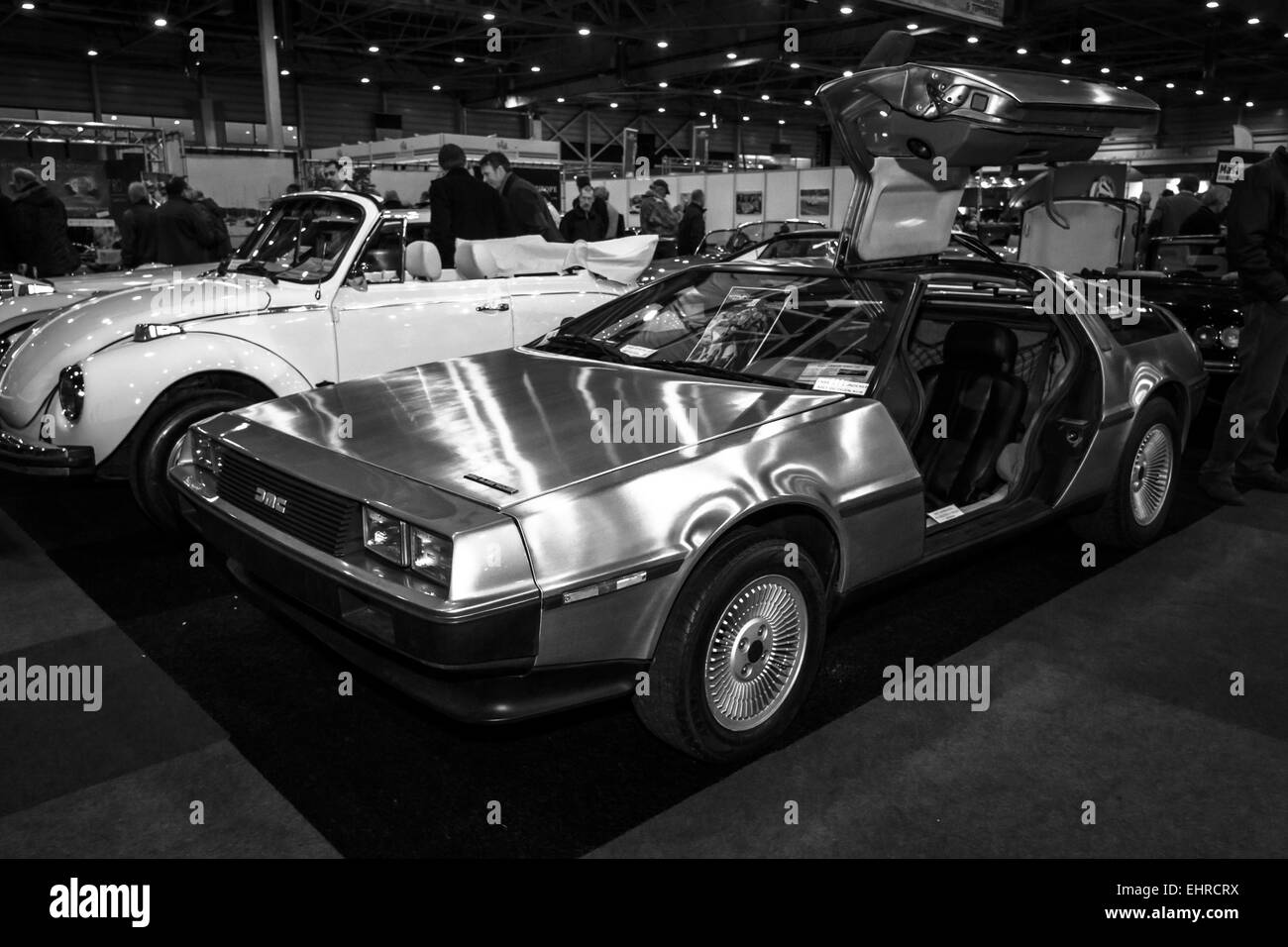 Auto sportiva DeLorean DMC-12. In bianco e nero. Foto Stock