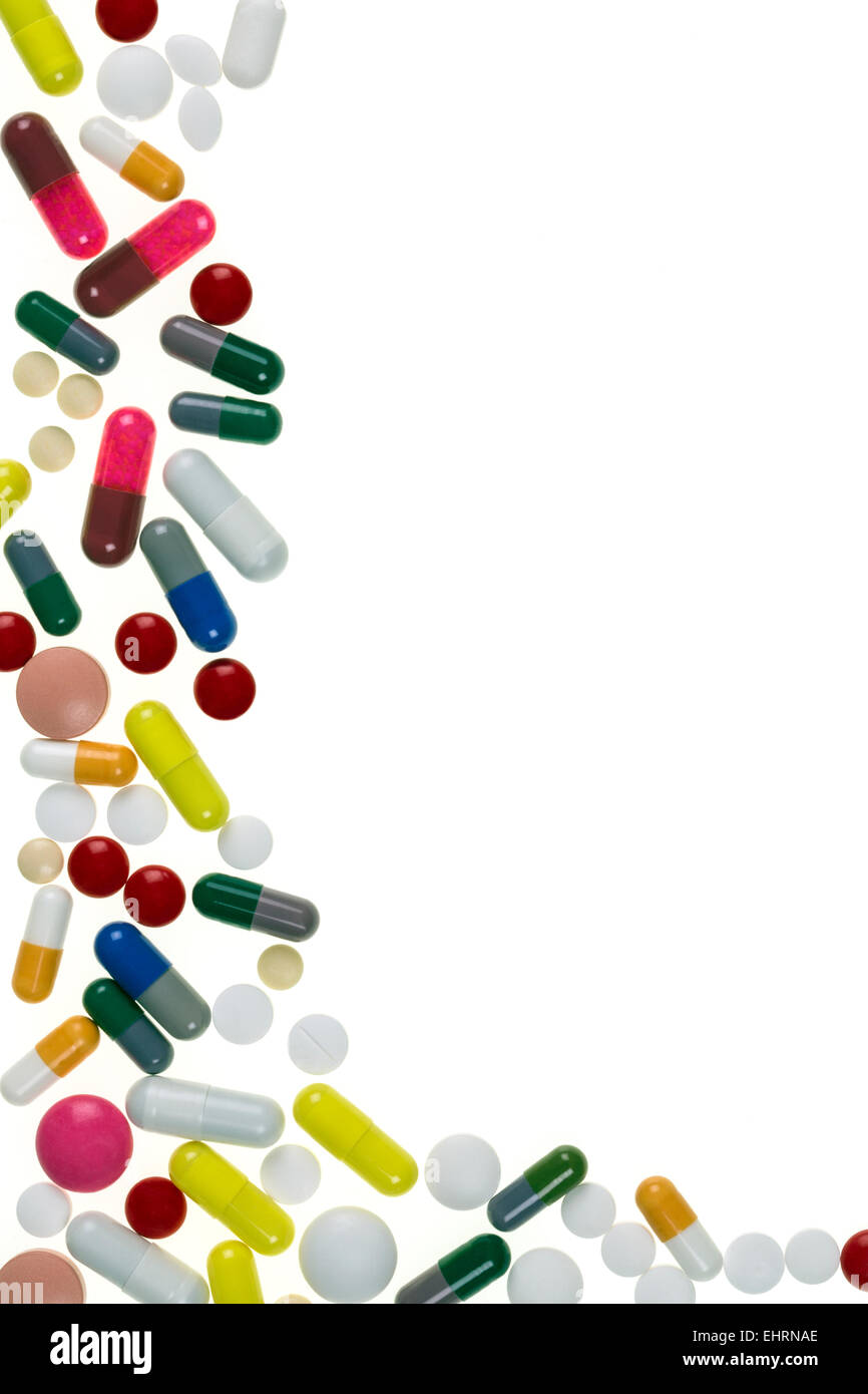 Farmaci usati per trattare la malattia e la malattia - con spazio per il testo Foto Stock