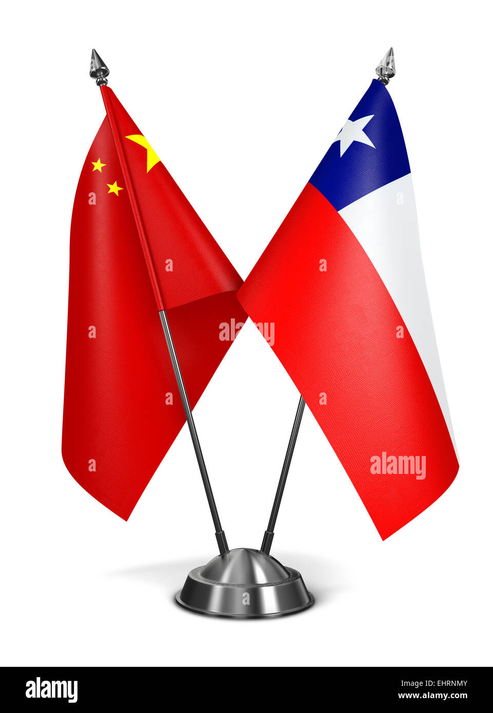 La Cina e il Cile - Bandiere in miniatura. Foto Stock