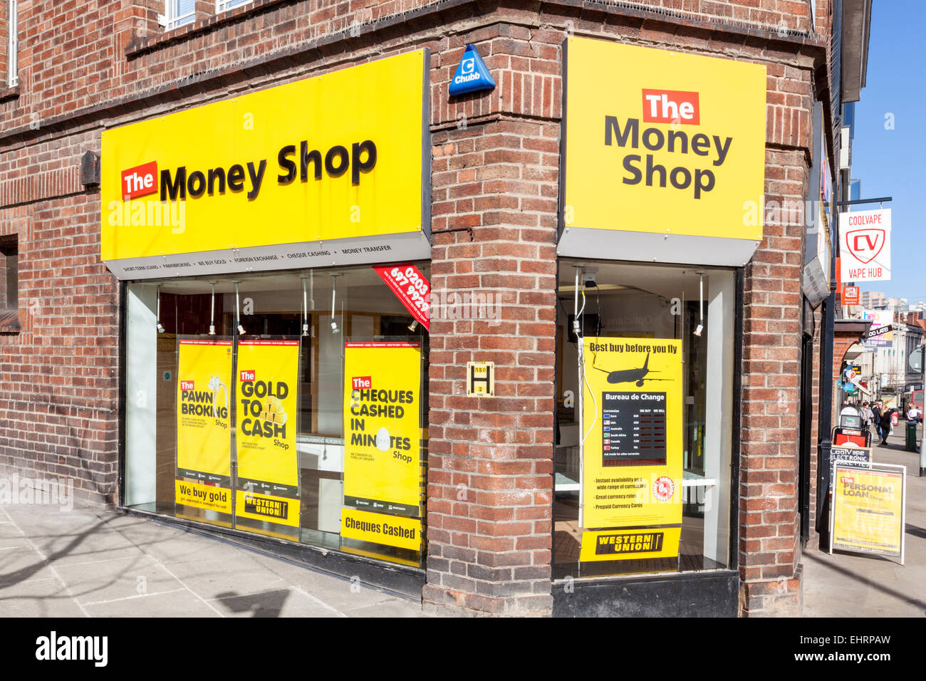 Il denaro Shop, Nottingham, Inghilterra, Regno Unito Foto Stock