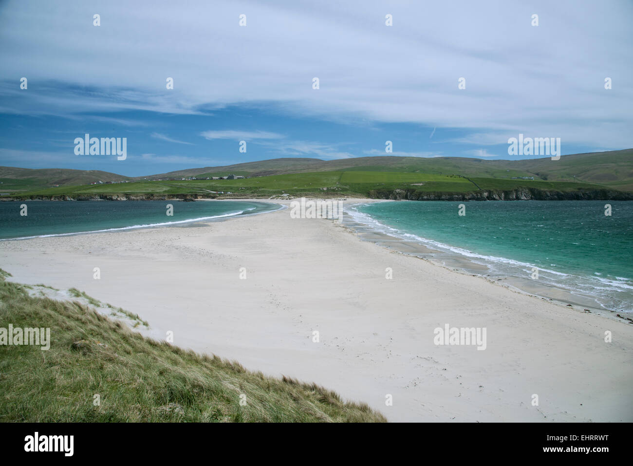 San Ninian's Isle e tombolo, Shetland, Scotland, Regno Unito. Foto Stock