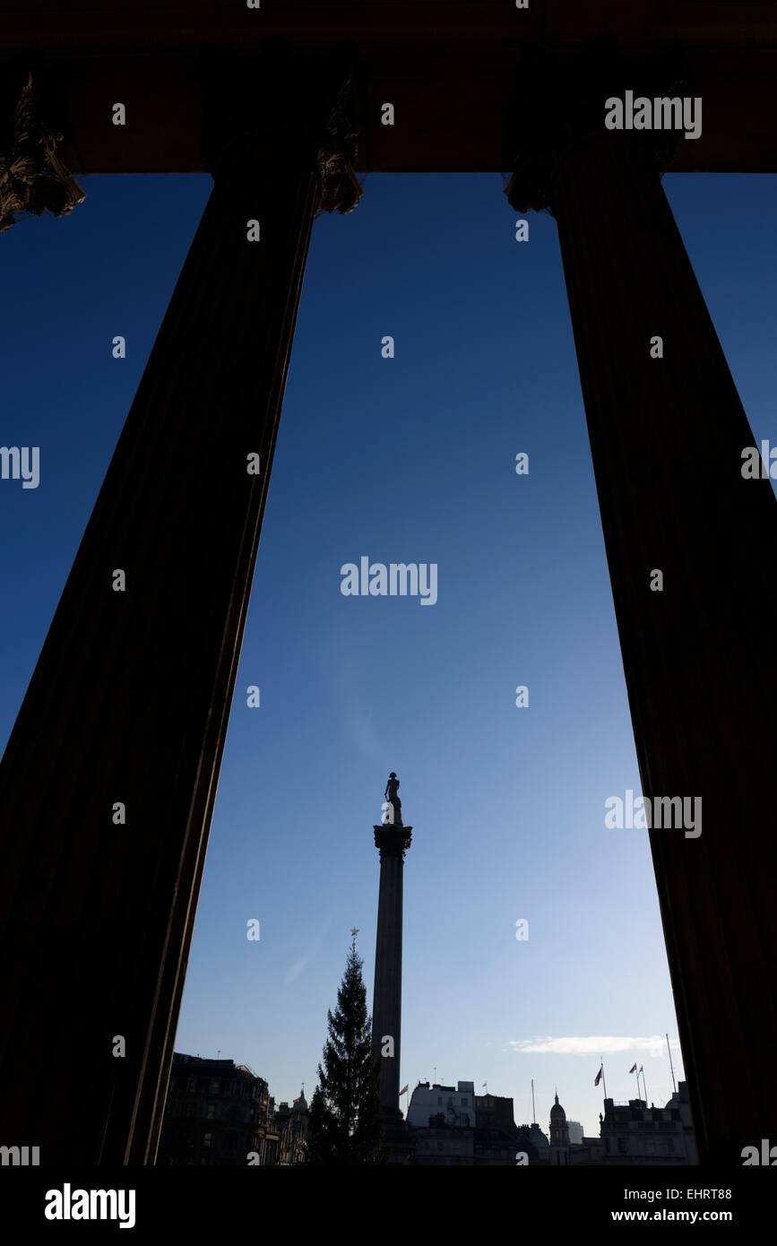 Nelson la colonna in Trafalgar Square a Londra. Foto Stock