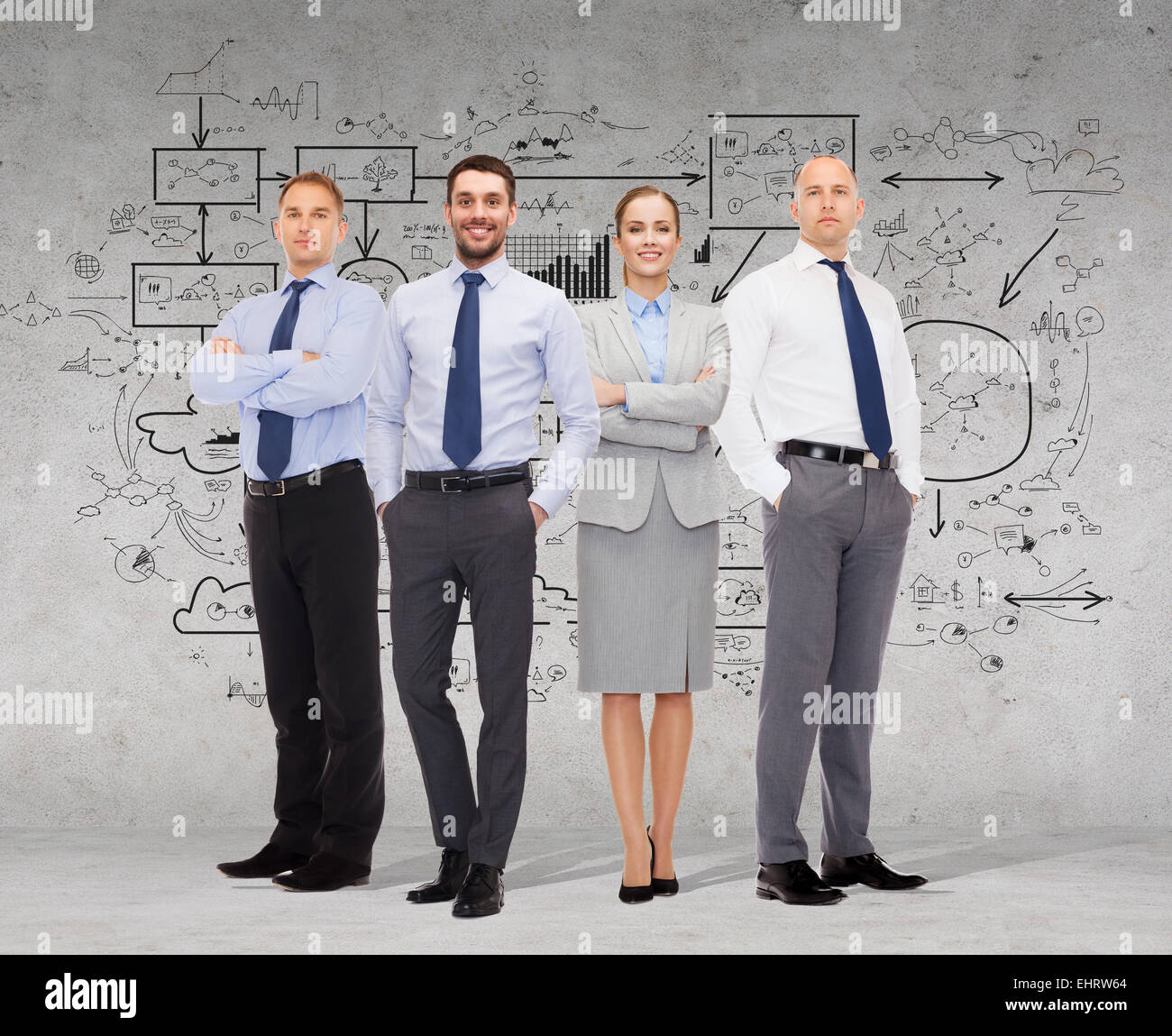 Gruppo di imprenditori sorridente su sfondo bianco Foto Stock