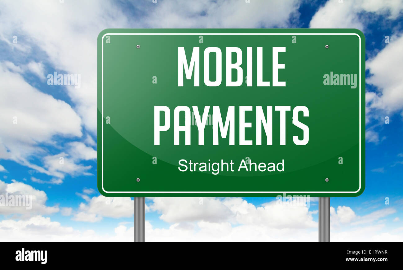 I pagamenti mobili su autostrada Signpost. Foto Stock