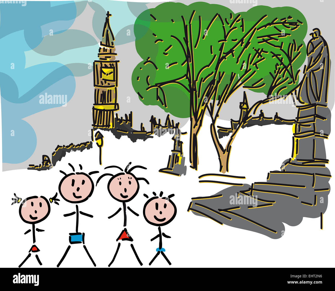 Design London Big Ben, panorama con la famiglia Foto Stock