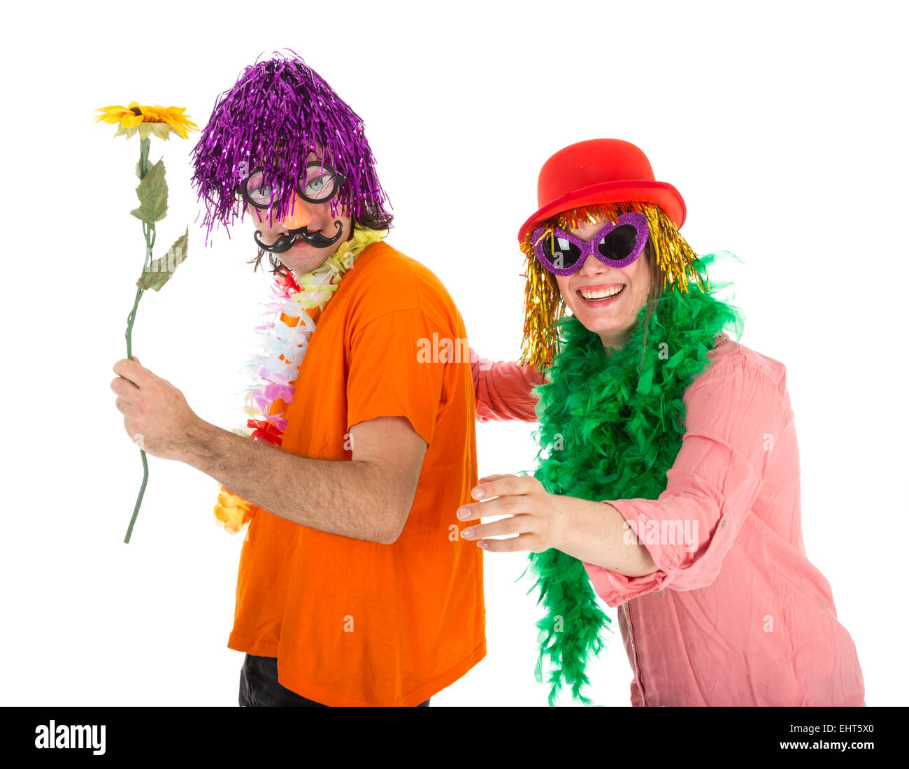 L uomo e la donna vestita in funny costumi di carnevale di danza polacca Foto Stock