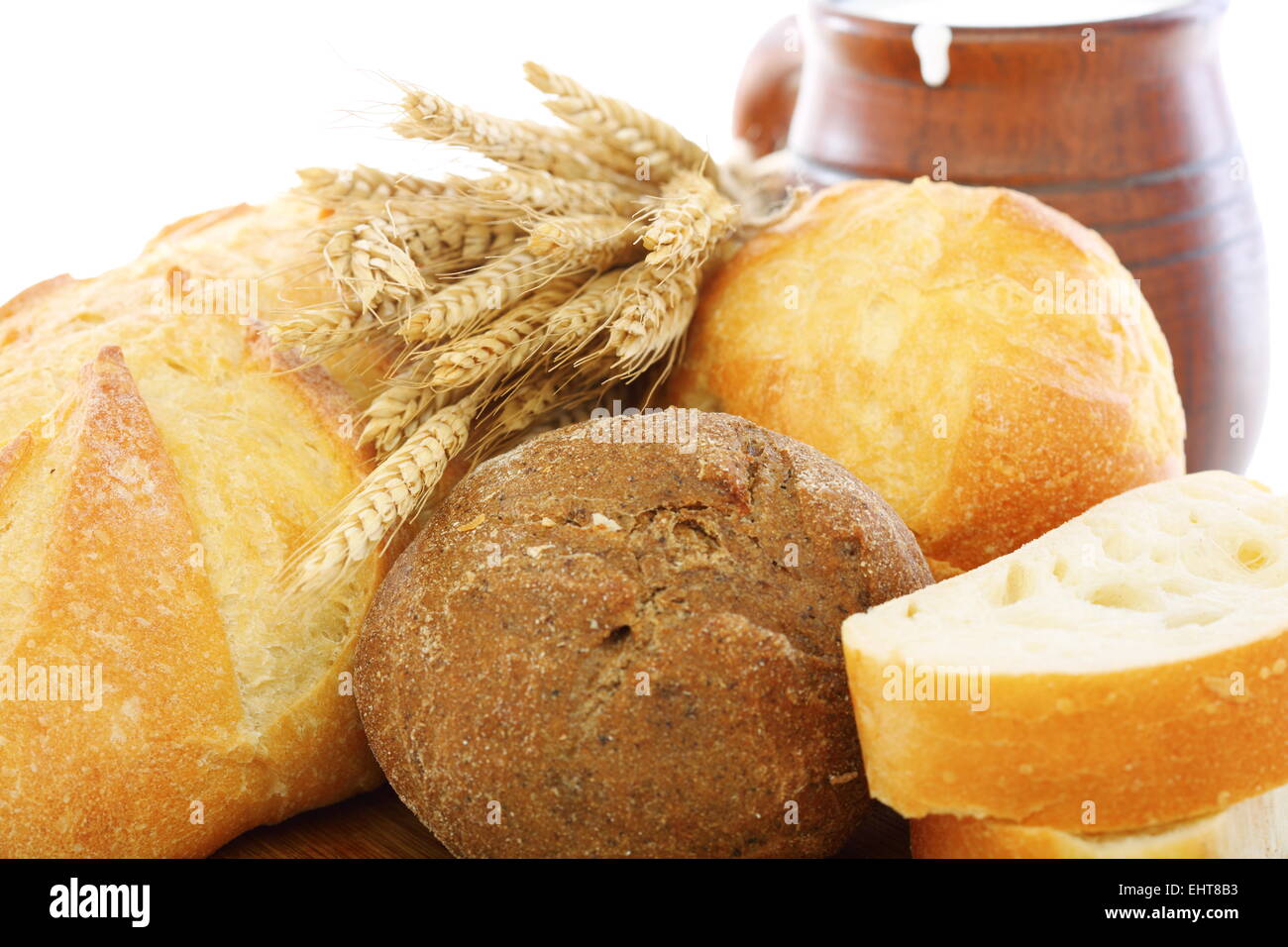 Pane di frumento orecchie vicino. Foto Stock