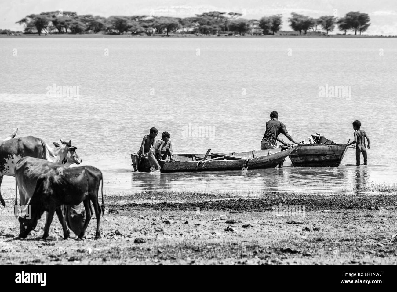 Impostazione per un viaggio di pesca Foto Stock