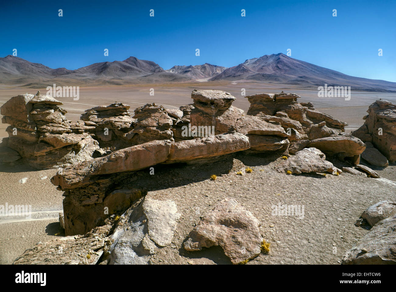 Vista pittoresca delle rocce nel deserto boliviano vicino Salar de Uyuni in sud americana Andes Foto Stock