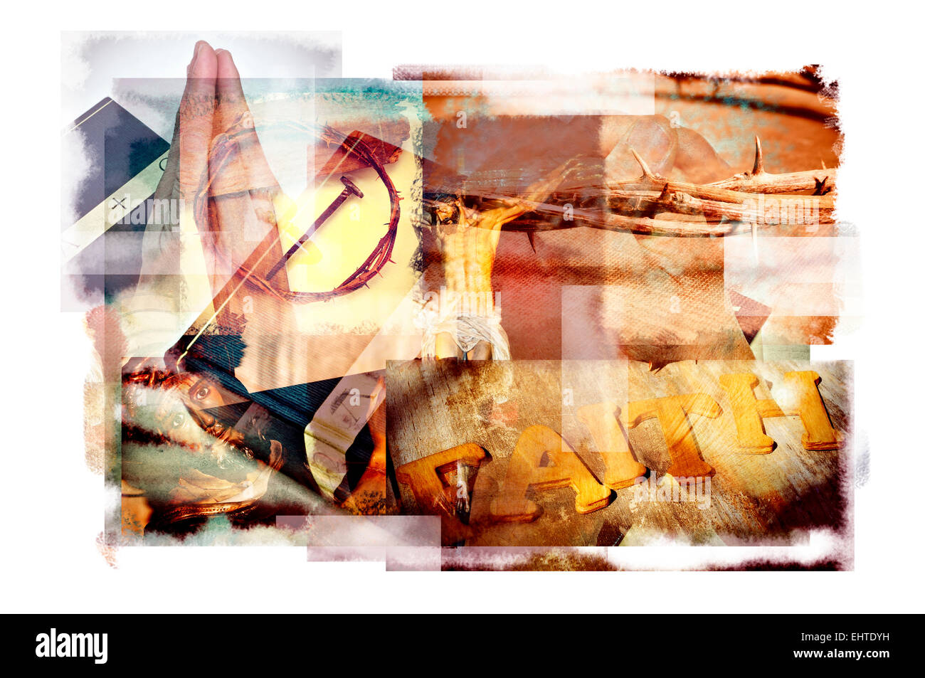 Esposizioni multiple di diversi cristiani cattolici e simboli, come il Gesù Cristo, Santa Croce, la corona di spine o Foto Stock