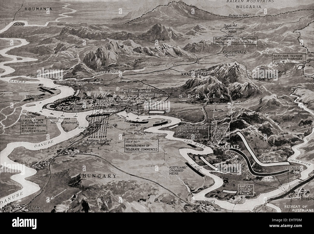 Una mappa pittorico della Prima Guerra Mondiale nel sud-est Europa. Foto Stock