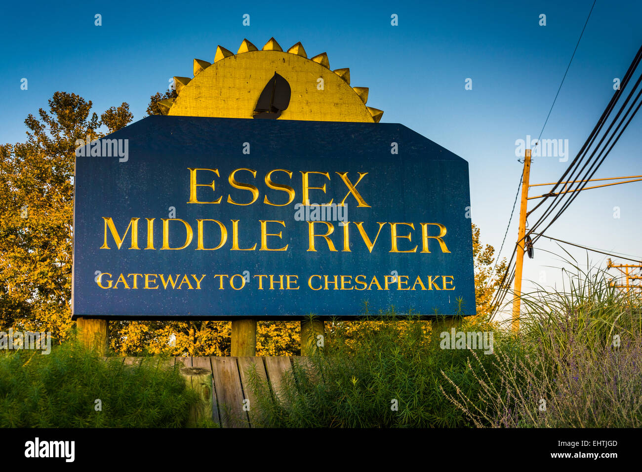 Essex metà fiume segno, in Essex, Maryland. Foto Stock