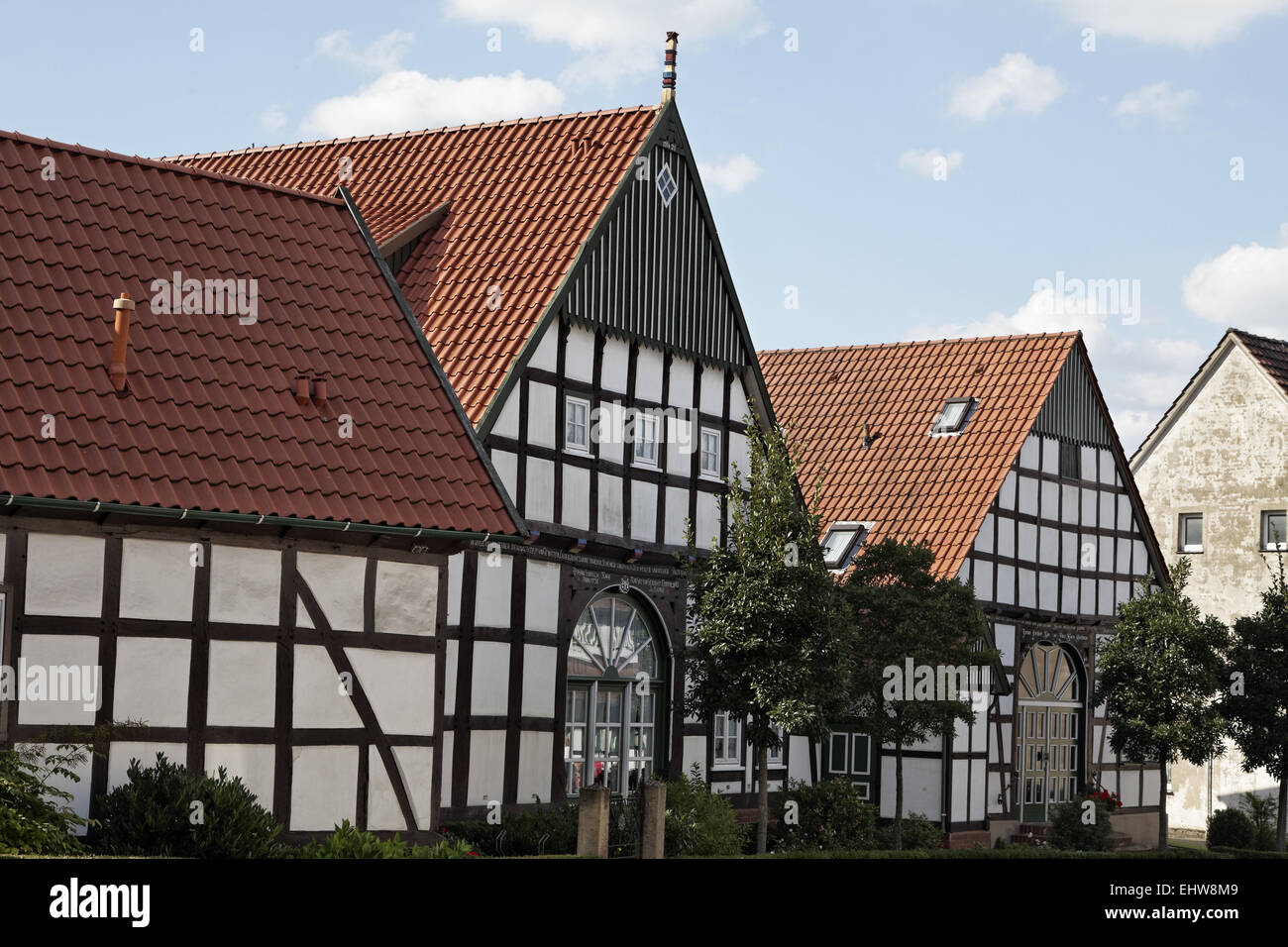 Casa con travi di legno in Bad Essen, Germania Foto Stock