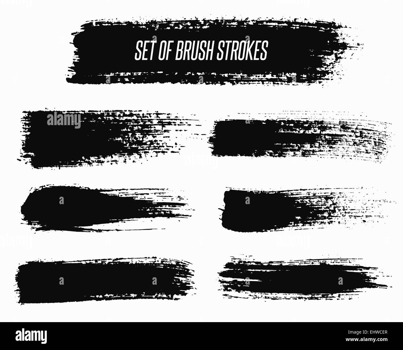 Ampia Vector grunge pennellate set di sfondi per il testo. Texture di emergenza, isolata, nero su bianco. Utilizzato come banner, etichette Foto Stock
