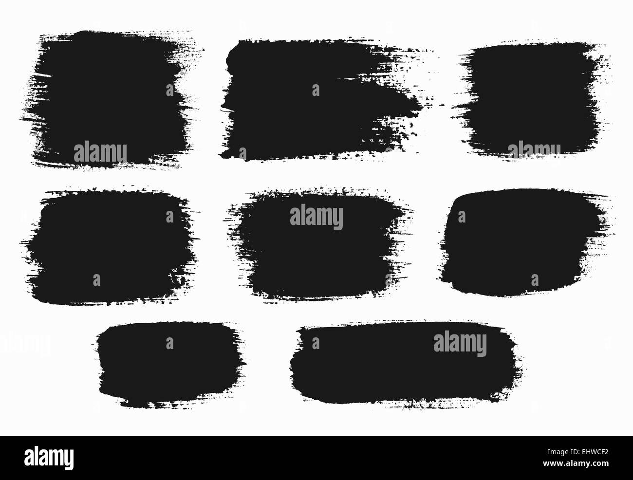 Vector grunge pennellate set di sfondi, rettangoli e quadrati, per il testo. Texture di emergenza, isolata, nero su bianco. Utilizzato come Foto Stock