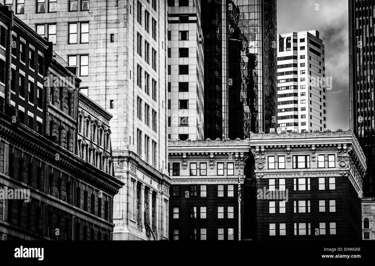 Cluster di edifici nel centro cittadino di Boston, Massachusetts. Foto Stock