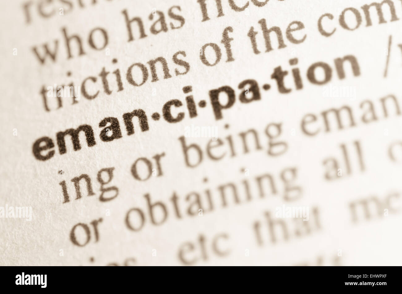Definizione di emancipazione di parola nel dizionario Foto Stock