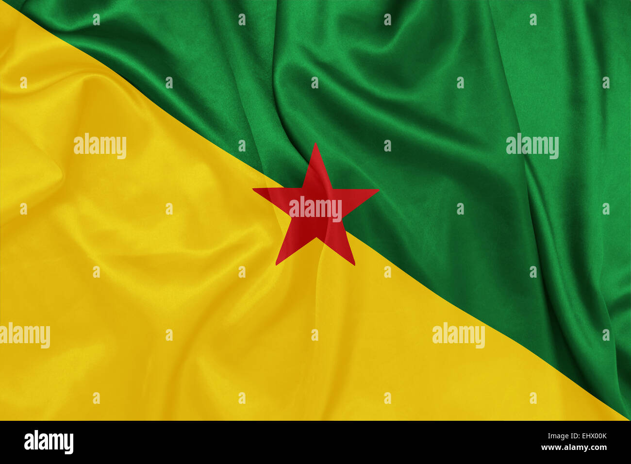 Guiana francese- sventola bandiera nazionale sulla tessitura della seta Foto Stock
