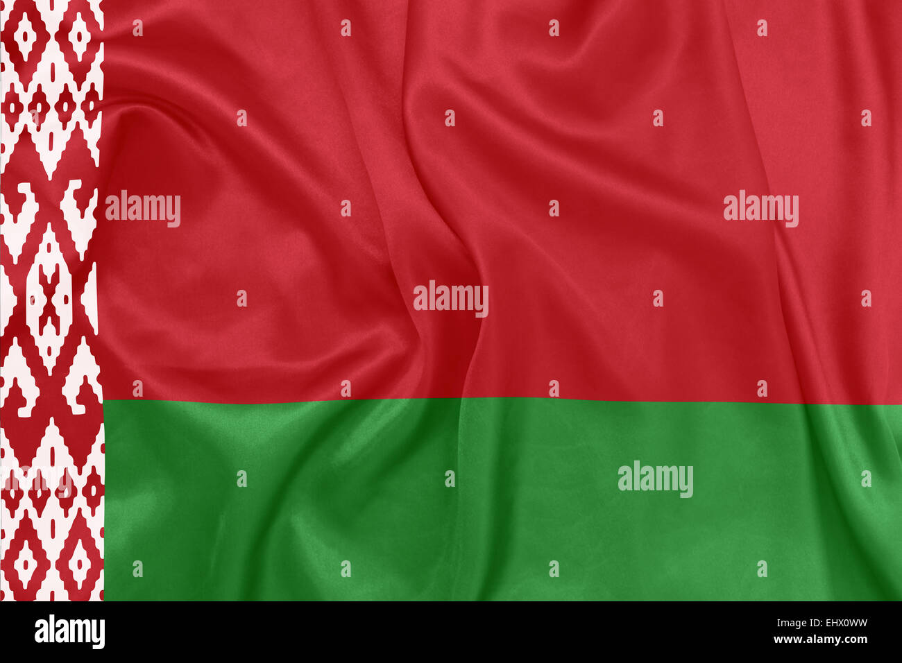 Bielorussia - sventola bandiera nazionale sulla tessitura della seta Foto Stock