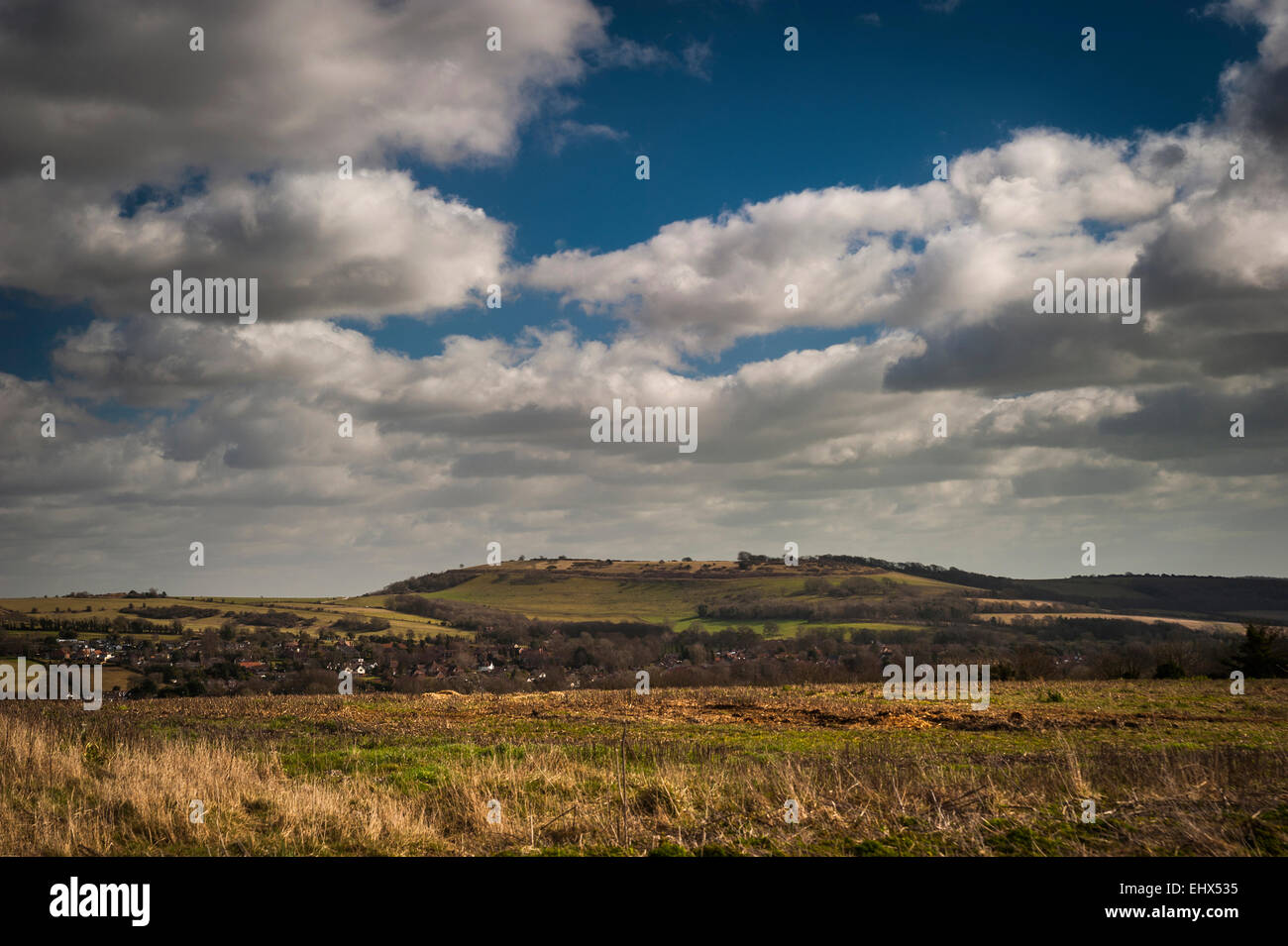 Anelli Cissbury Età del Ferro Hill Fort sulla South Downs, West Sussex, Regno Unito Foto Stock