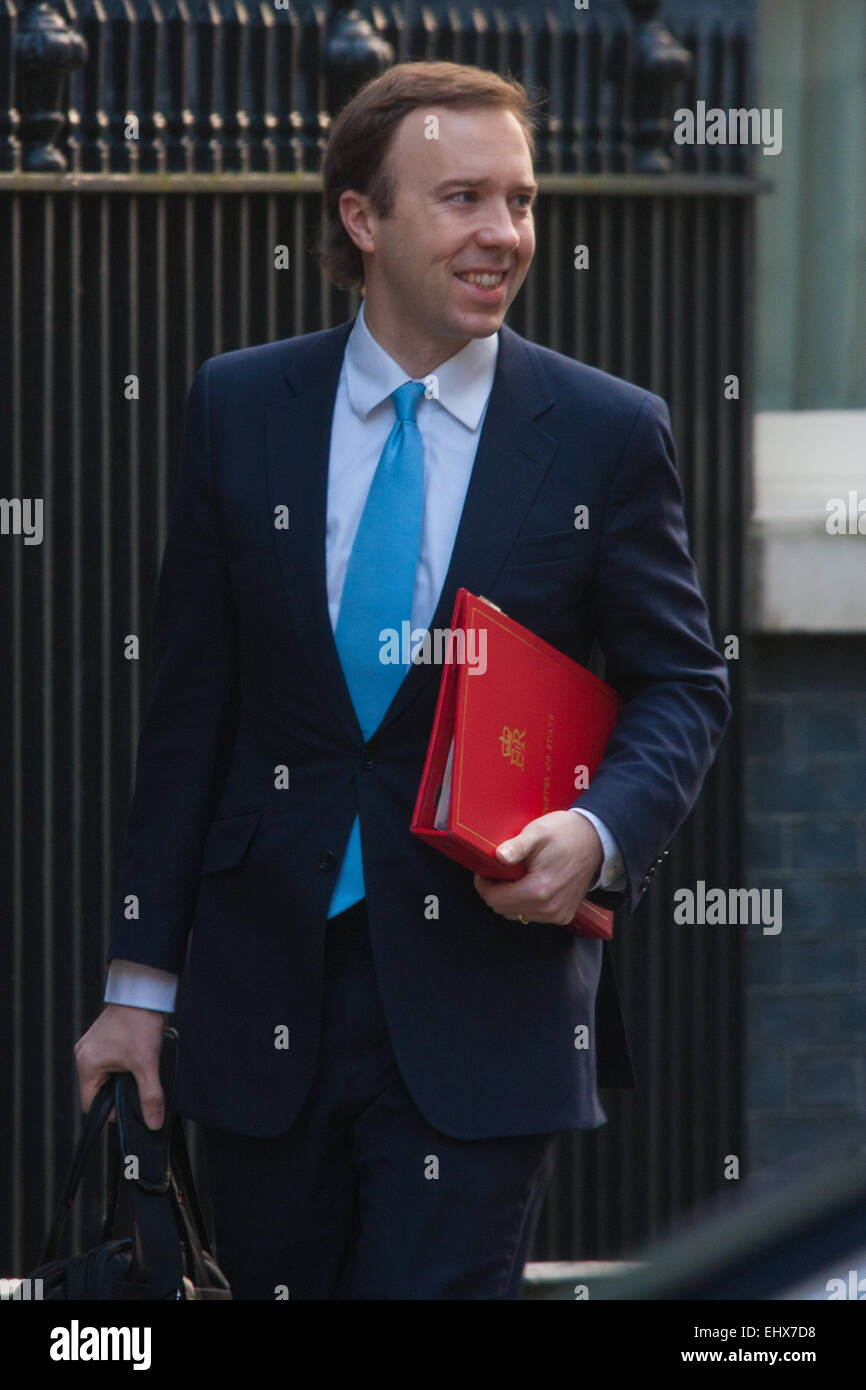 Londra, Regno Unito. Il 18 marzo, 2015. Membri del gabinetto si riuniscono a Downing Street per il loro incontro settimanale. Nella foto: Matthew Hancock MP, Ministro di Stato per l'Energia, Ministro di Stato per Business e Enterprise. Credito: Paolo Davey/Alamy Live News Foto Stock