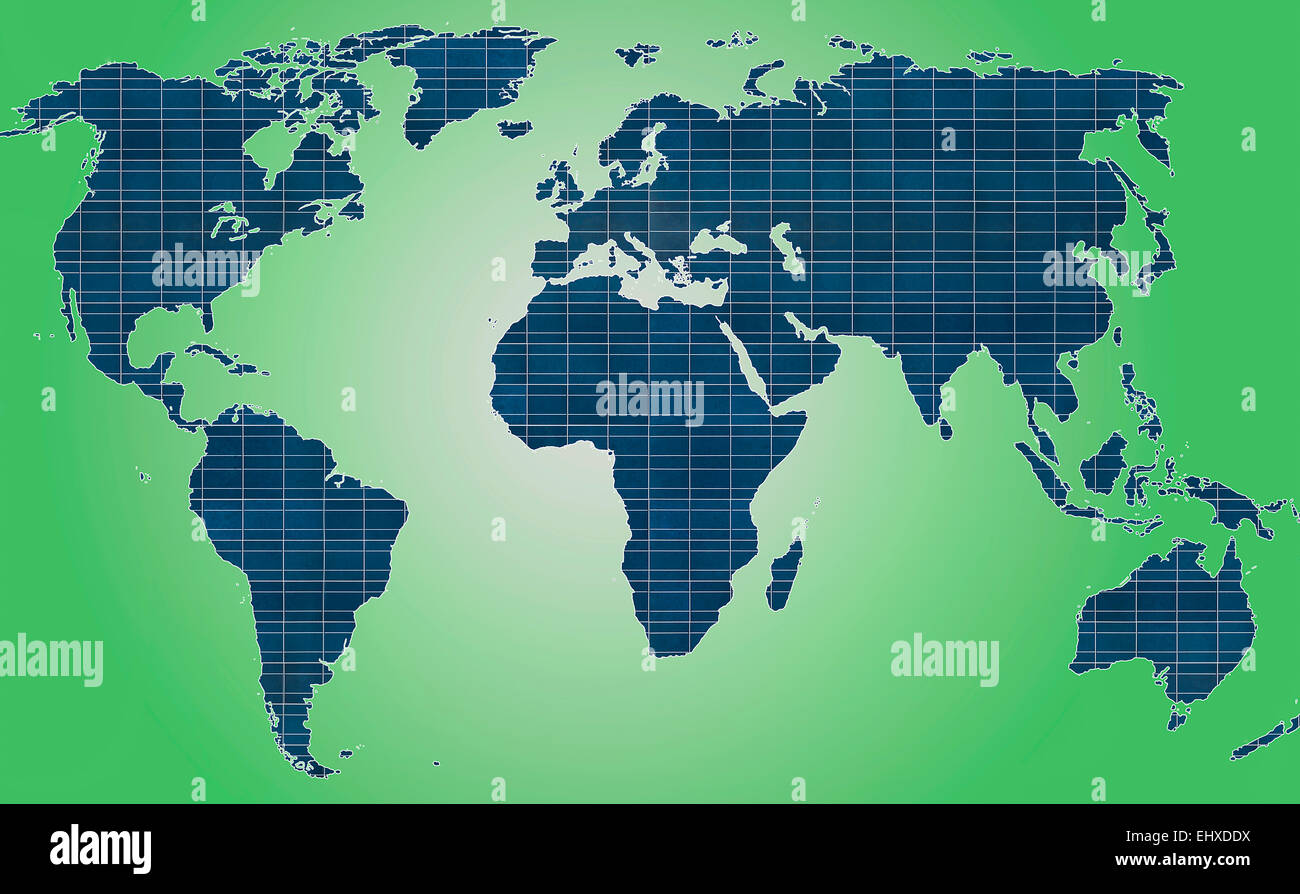 Mappa del mondo nel pannello solare Foto Stock
