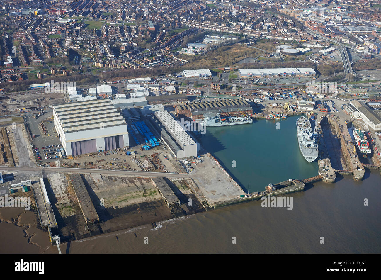 Cammell Laird shipyard, Birkenhead, fiume Mersey, Merseyside North West England Regno Unito Foto Stock