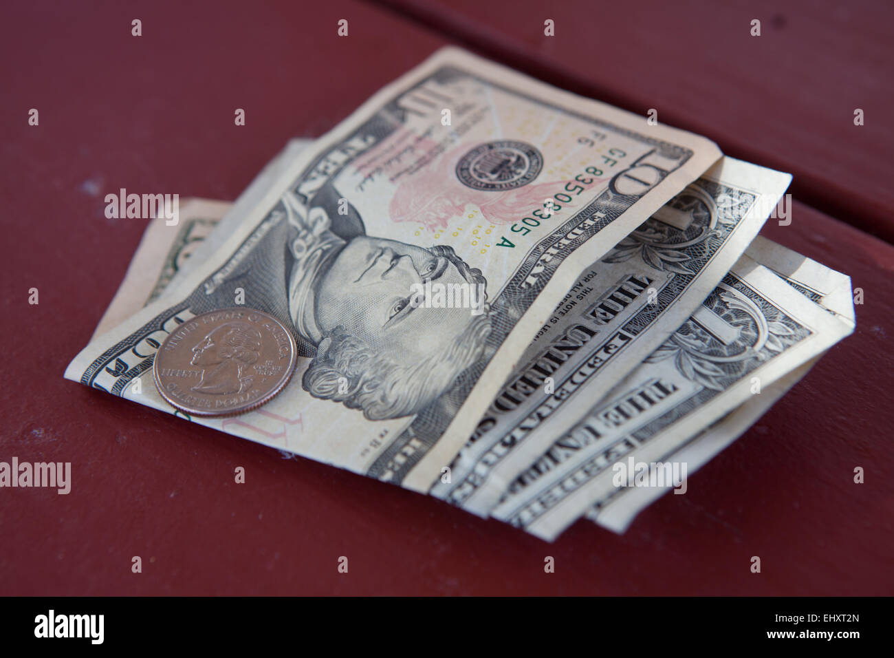 Dollari americani, dieci dollari, un dollaro, presidente americano, denaro trimestre, argento Foto Stock