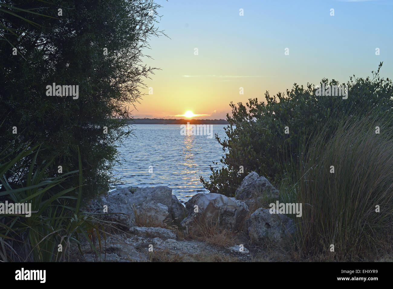 Tramonto sul Golfo del Messico da Dunedin, Florida, Stati Uniti d'America Foto Stock