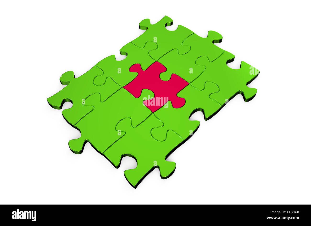 Concetto di leader, rosso puzzle nel verde puzzle Foto Stock