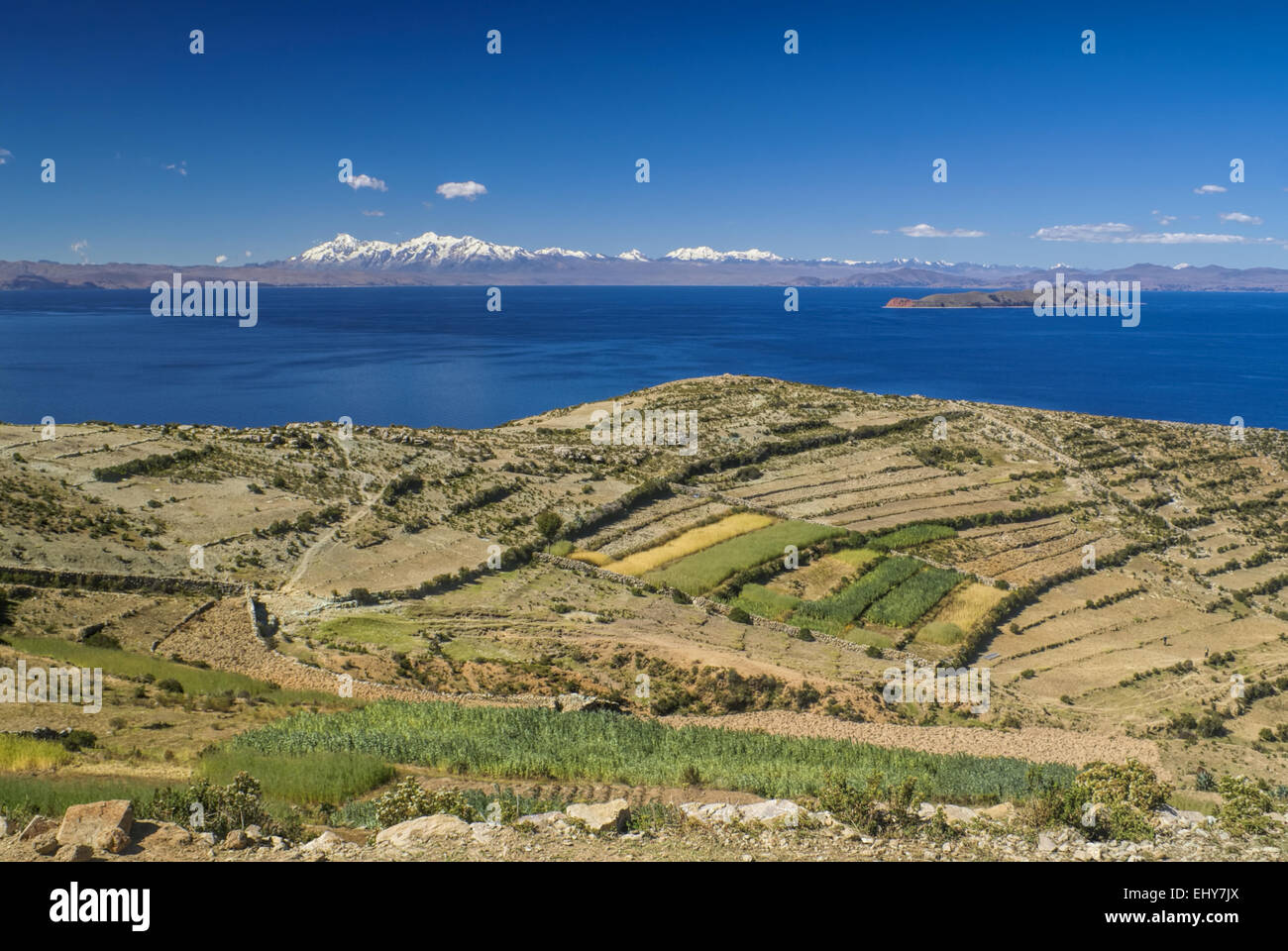 Paesaggio pittoresco su Isla del Sol in Bolivia Foto Stock
