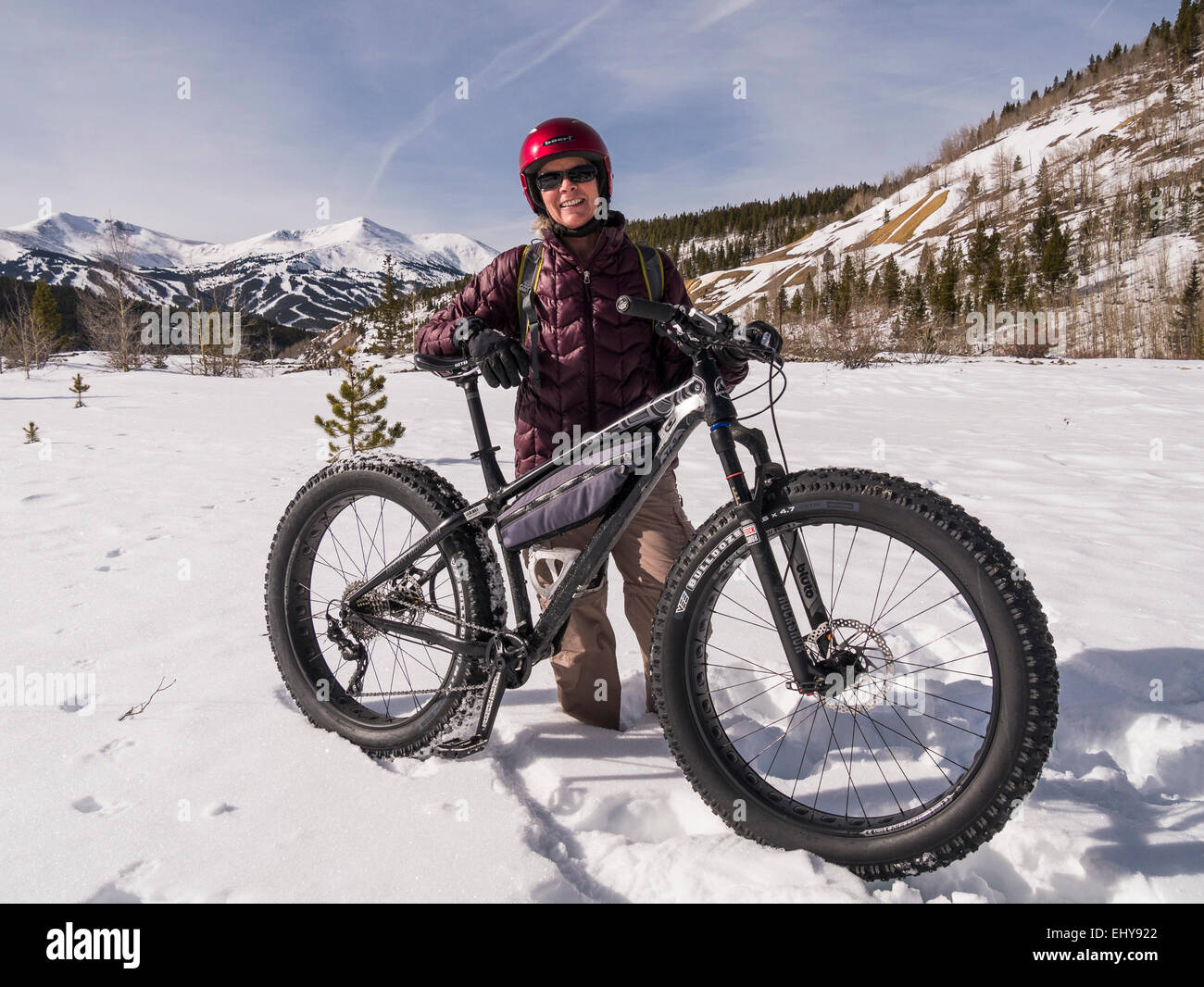 Il pilota e il suo grasso bike, Breckenridge, Colorado. Foto Stock
