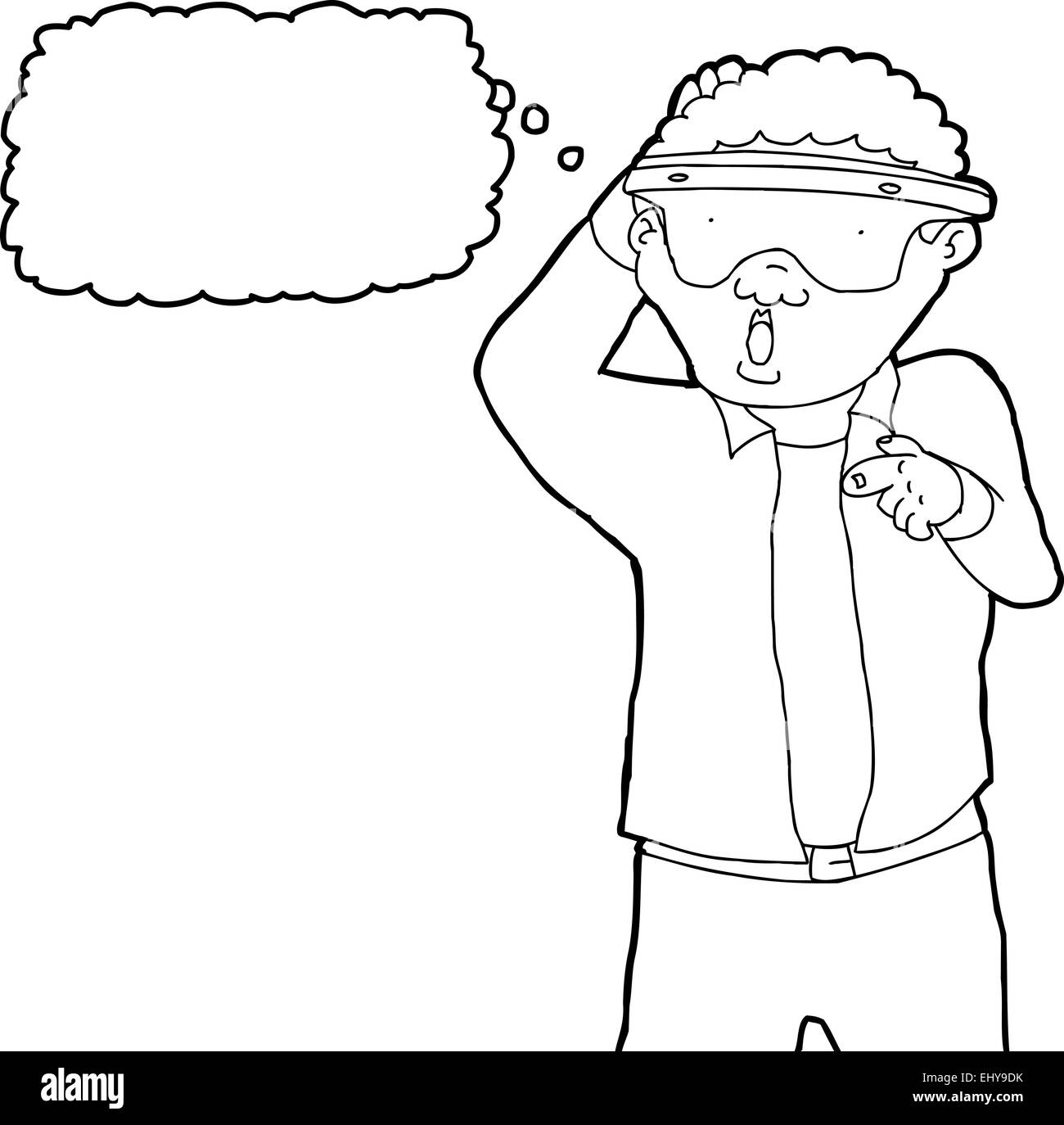 Disegnato a mano cartoon di contorno di sorpreso un uomo indica Foto Stock