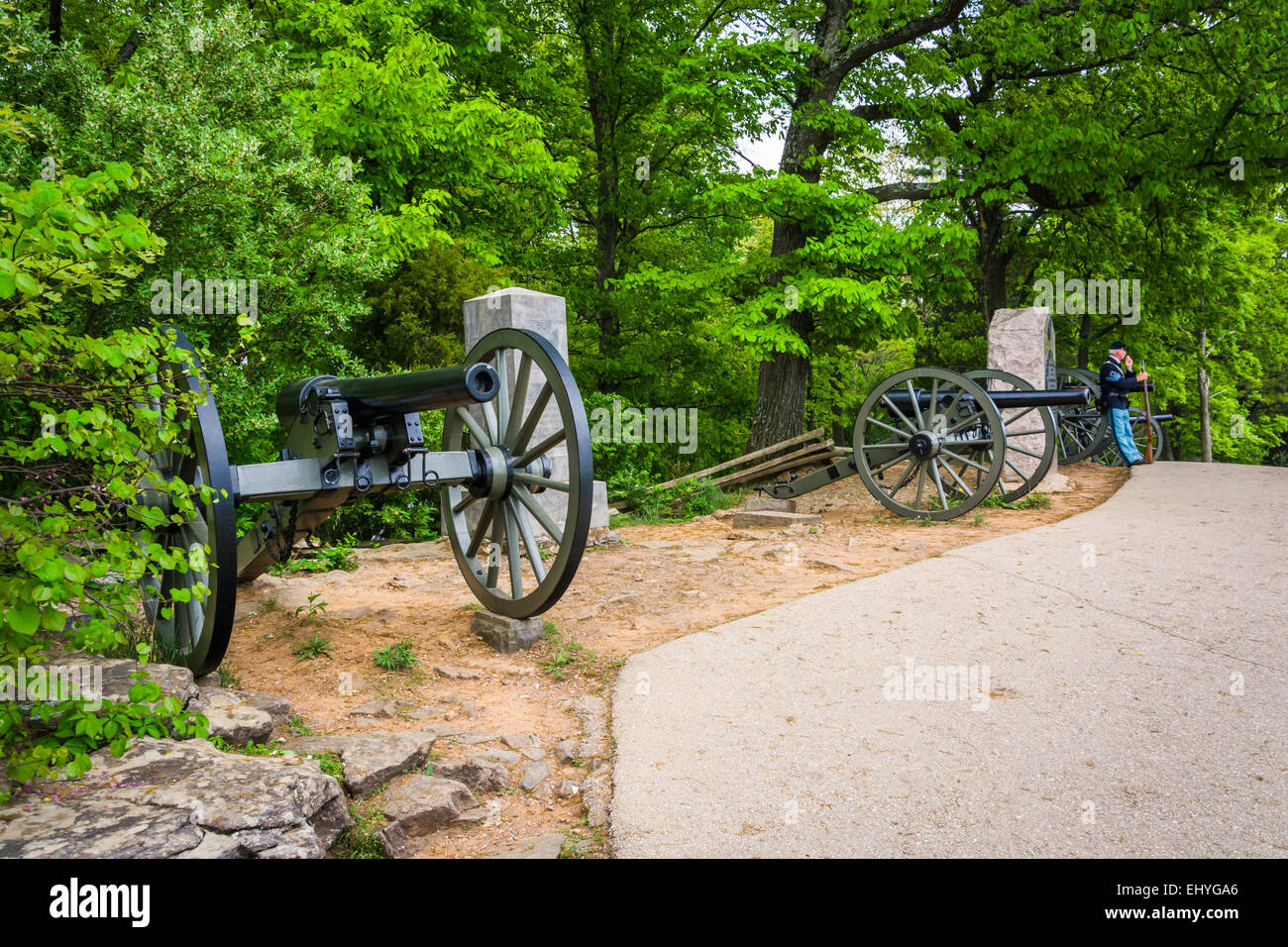 Cannoni su Little Round Top nel Gettysburg, Pennsylvania. Foto Stock