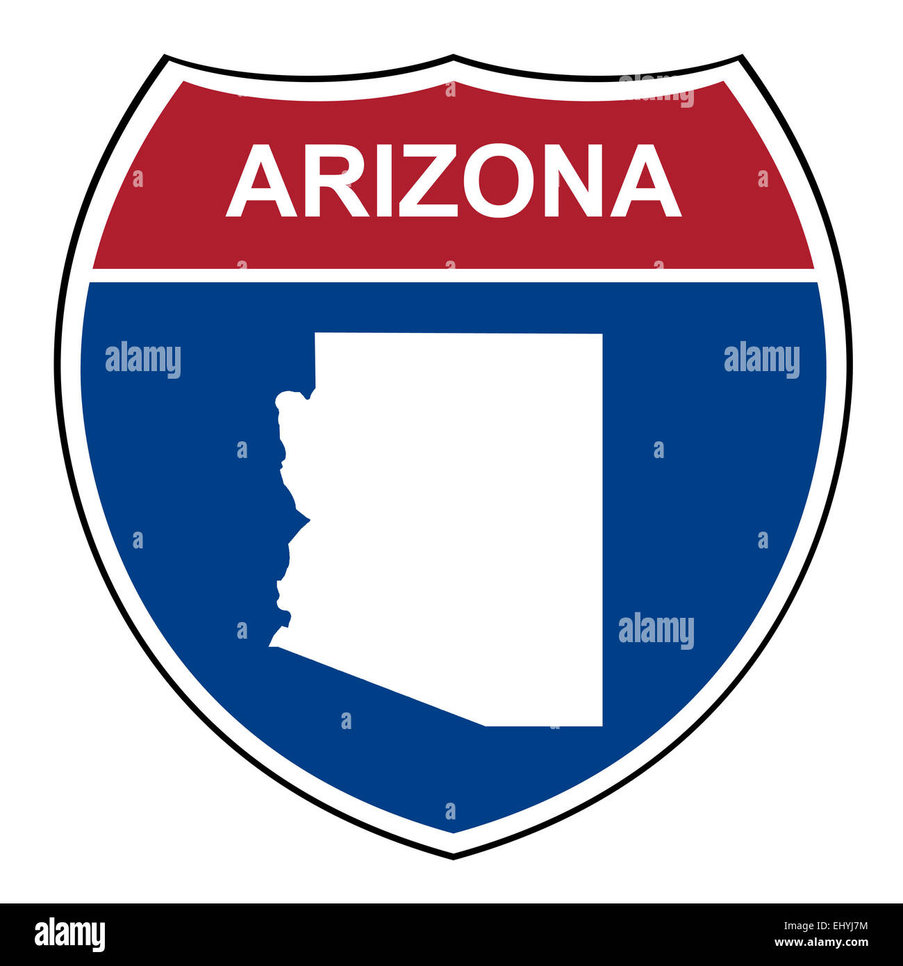 Arizona American Interstate Highway road scudo isolato su uno sfondo bianco. Foto Stock