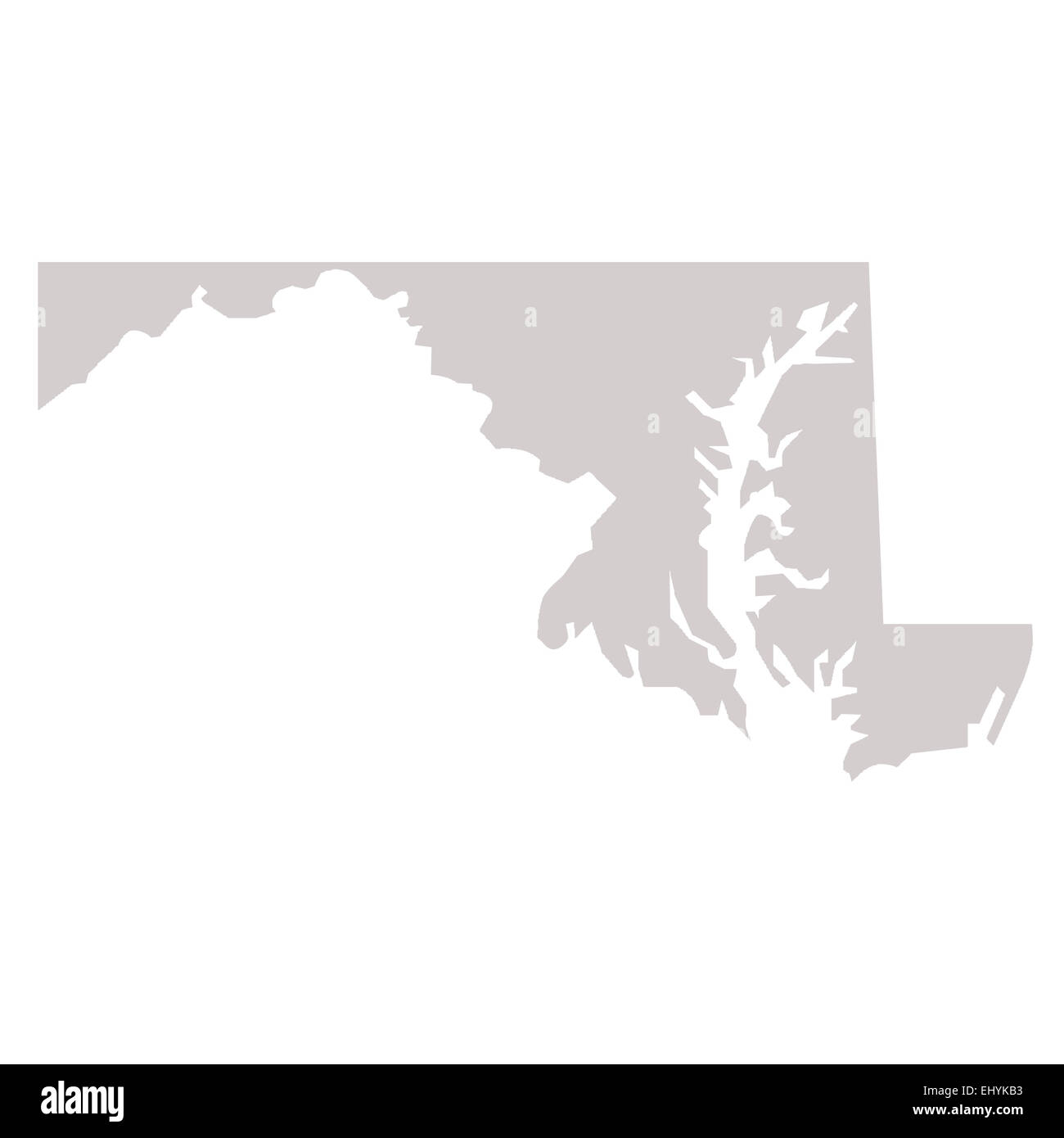 Maryland mappa di stato isolato su uno sfondo bianco, STATI UNITI D'AMERICA. Foto Stock