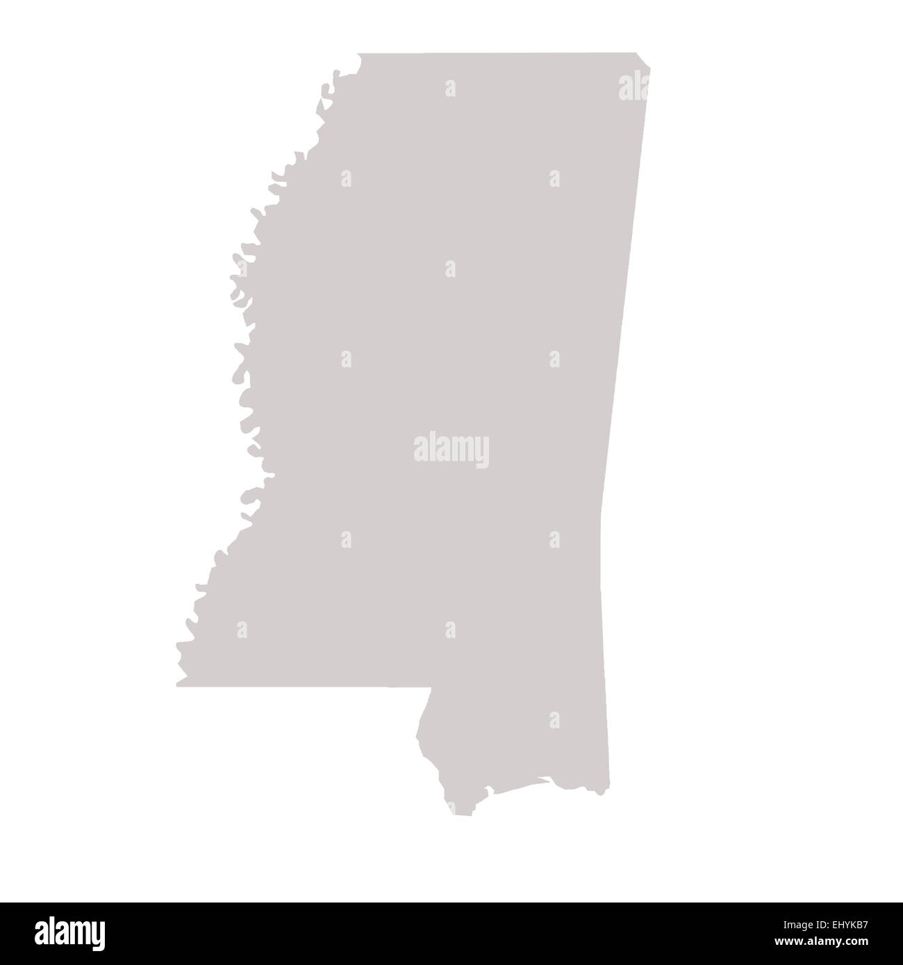 La Mississippi State mappa isolato su uno sfondo bianco, STATI UNITI D'AMERICA. Foto Stock