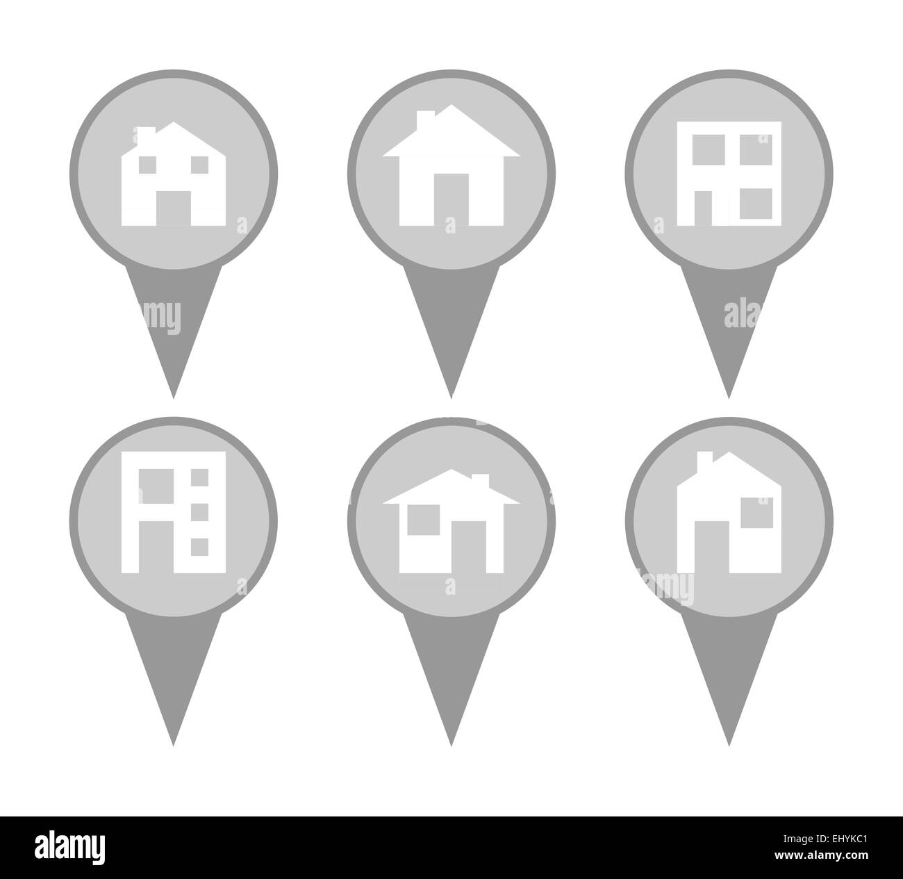 Set di casa moderna mappa icone pin in uno sfondo bianco. Foto Stock
