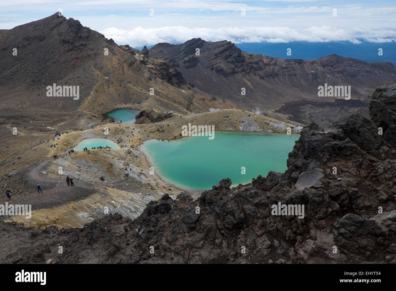 Paesaggio vulcanico laghi smeraldo in Tongariro Crossing del Parco Nazionale di Tongariro Ruapehu Isola del nord della Nuova Zelanda Foto Stock