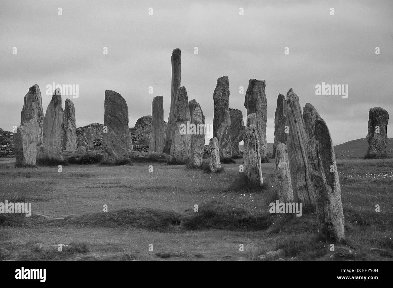 La Scozia, Lewis, megaliti, pietre permanente, cerchio di pietra, menhir, callanish, Ebridi Esterne, Ebridi, Gran Bretagna, Europa Foto Stock