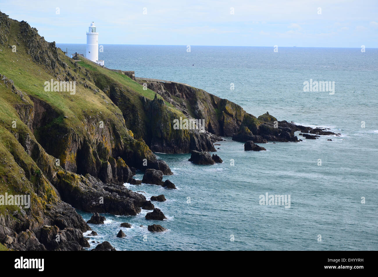 Inghilterra, Devon, il punto di inizio del lighthouse, suono sabbia, salcombe, rocce, mare, Gran Bretagna, Europa costa Foto Stock