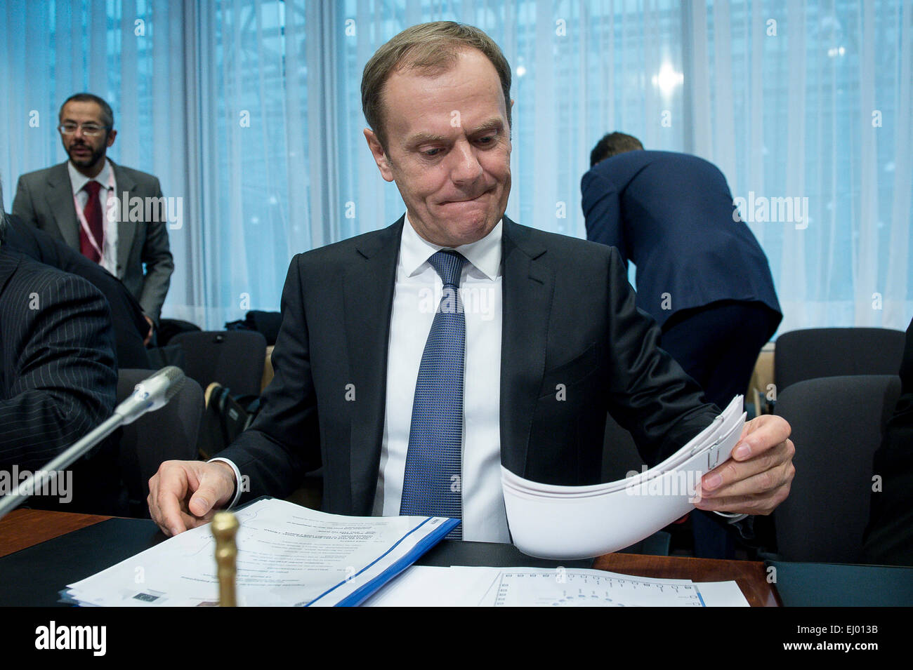 Bruxelles, Belgio. Xix marzo, 2015. Donald Tusk, il presidente del Consiglio europeo all'inizio di un vertice sociale tripartito in vista del vertice Ue di Bruxelles in Belgio il 19.03.2015. Credito: ZUMA Press, Inc./Alamy Live News Foto Stock