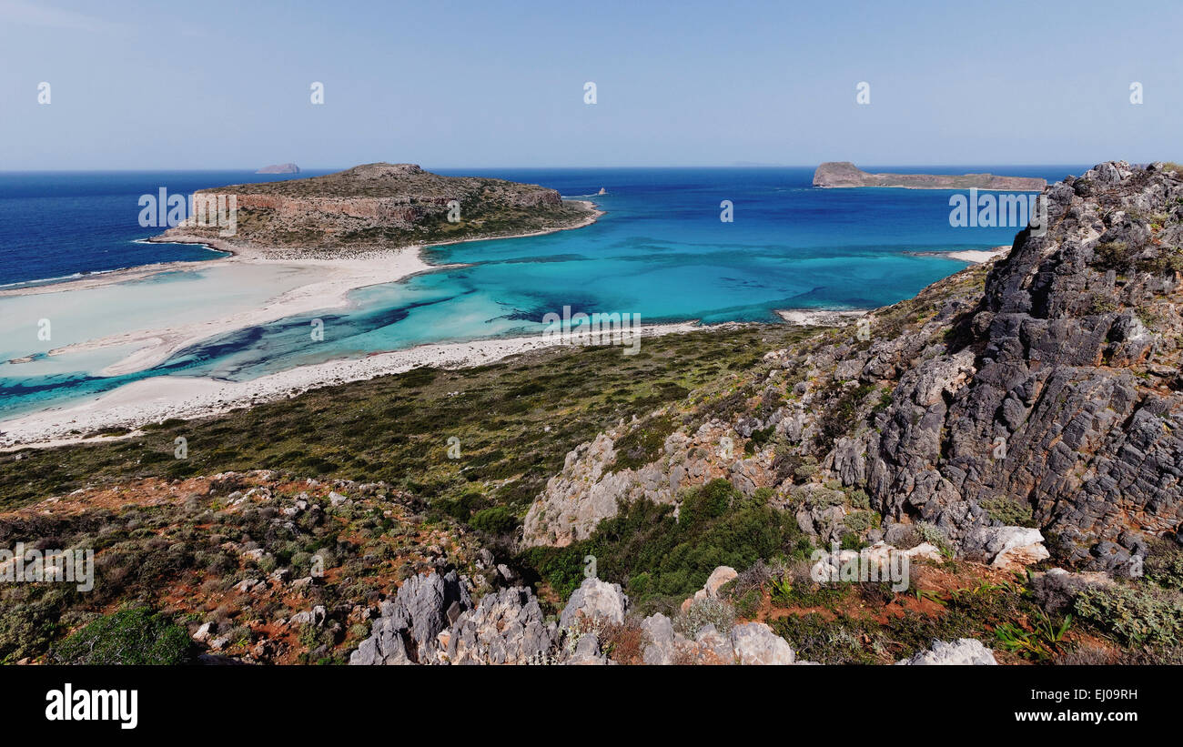 Akrotiri Tigani, Balos, blu, bay, Gramvousa, Grecia, Europa Penisola, isola, isola, Kissamos, Creta, Mediterraneo, mare, pirat Foto Stock