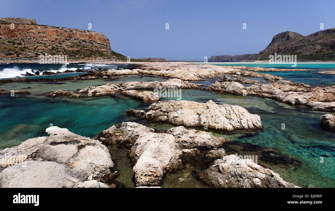 Akrotiri Tigani, bay, rock, Cliff, rock costa, Gramvousa, Grecia, Europa, isola, isola, Creta, costa, paesaggi costieri, scenario, l Foto Stock