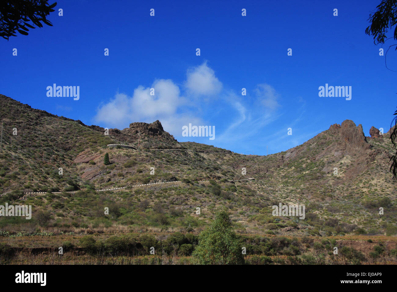 Spagna, Europa, Tenerife, Isole Canarie, Santiago del Teide, scenario, volcanical, Street, strada di montagna, Foto Stock